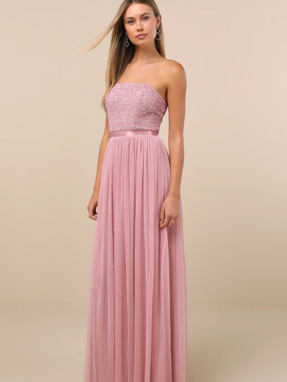 New Lulus Mauve Sequin Tulle Dress Sz Medium - Picture 4 of 13